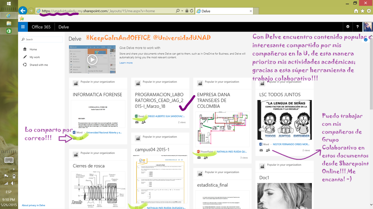 dcarotv's tweet photo. #KEEPCALMANDOFFICE @MSFTColombia A mi me gusta Office Delve en #OFFICE365PROPLUS es Lo Máximo!!! @diegosierrahu #UNAD http://t.co/wUeocGRXBP