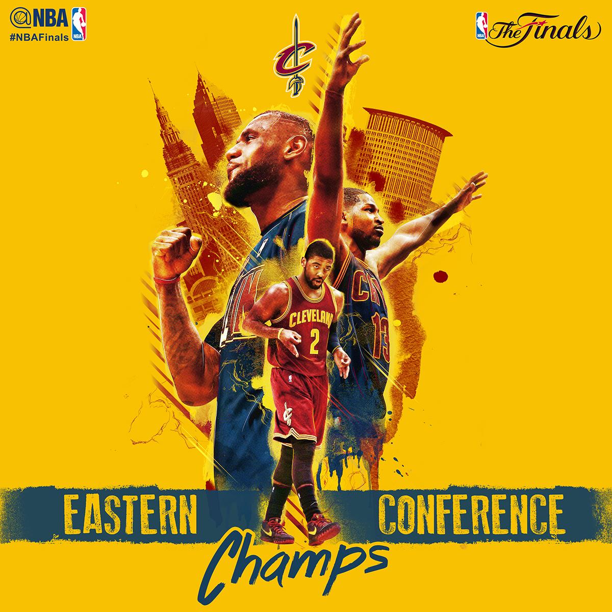 NBA's tweet photo. The @cavs are 2015 Eastern Conference Champs and advance to the NBA Finals! http://t.co/DNPBjMa7GU