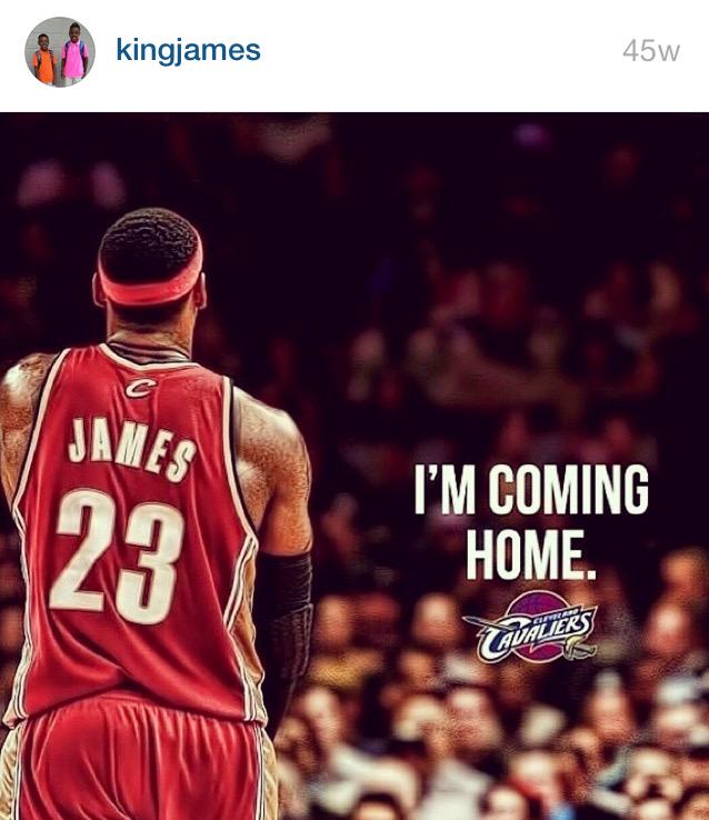 BuzzFeedSports's tweet photo. 45 weeks ago, @KingJames announced he was "coming home" to Cleveland. Now, he's taking Cleveland to the NBA Finals. http://t.co/4J6bKBfbec