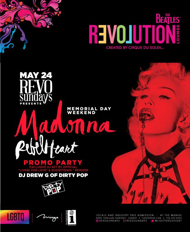 RevoSundaysLV's tweet photo. tonite #revosundays @LightGroupLGBT @DjDrewG MADONNA rebel heart promo party! GL 
http://t.co/yycI118Pl4 http://t.co/P4CormZiSL