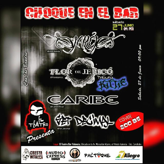 Flordejerico_'s tweet photo. #VALENCIA #27DEJUNIO #CHOQUEENELBAR @ElTeatroBar_VLN con las bandas @CaribeOficial @JAREJbanda @Set_decimal http://t.co/vqTJzKEYTJ