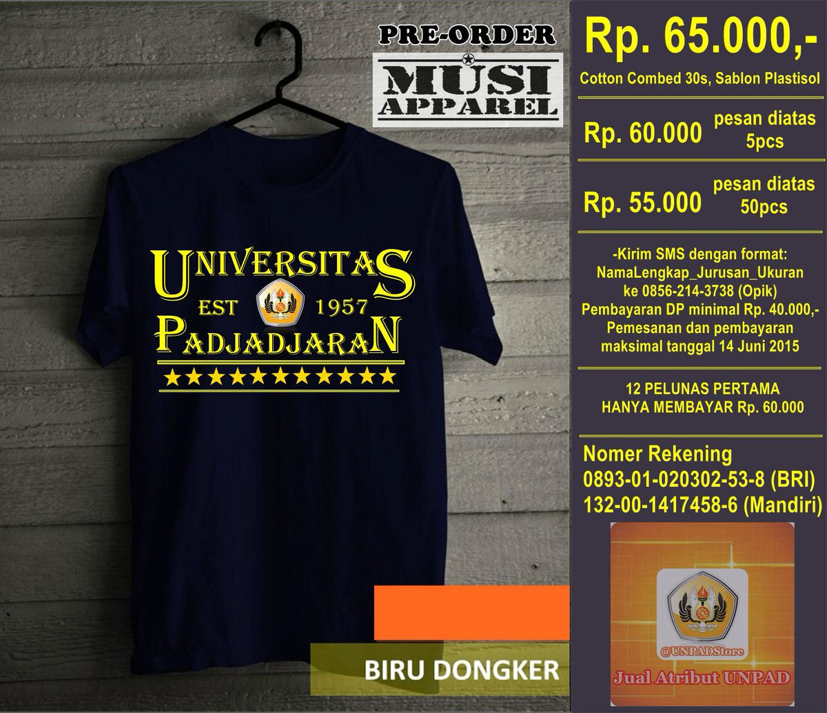 UnpadToday's tweet photo. Pre-Order kaos UNPAD hanya Rp. 65.000/pcs, minat bisa mention mimin atau hubungi 0856-214-3738. hanya produksi 100pcs http://t.co/agAAoUv97Q