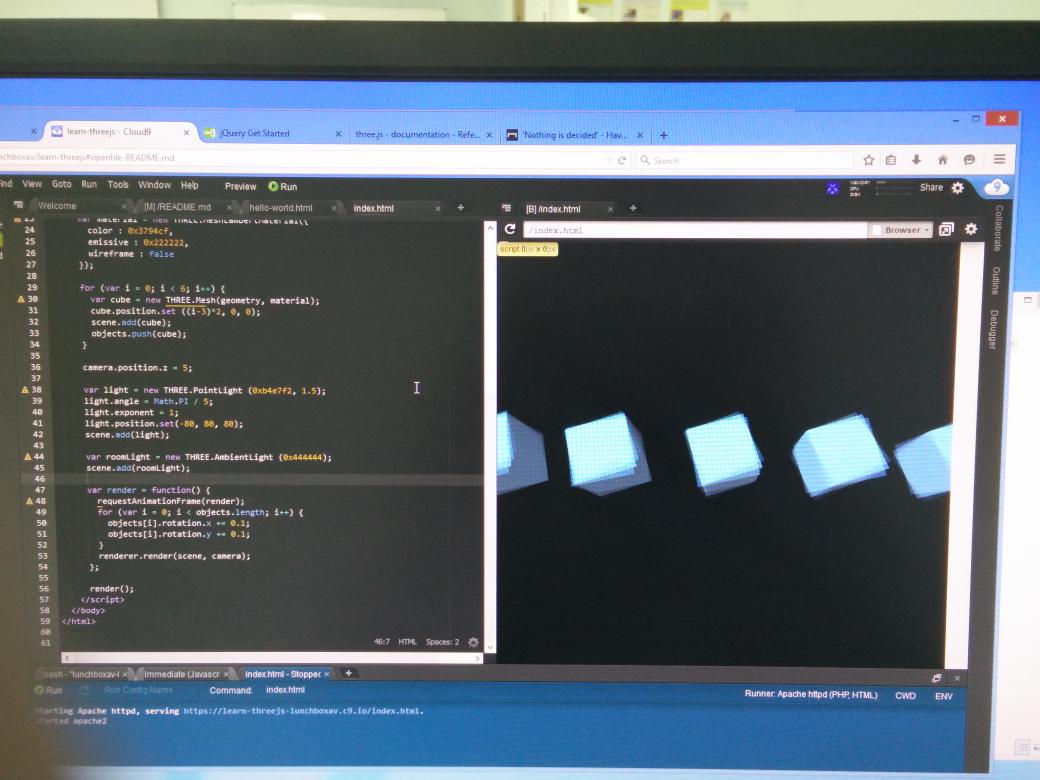kotakmakan's tweet image. Them cubes dance! Told ya imma learn this. #ThreeJS #Cloud9IDE