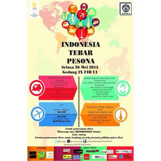 Indonesia Tebar Pesona IKSI 2015"Cuplikan Pariwisata dalam Sastra" 26 Mei 2015 di Gd.IX FIB UI