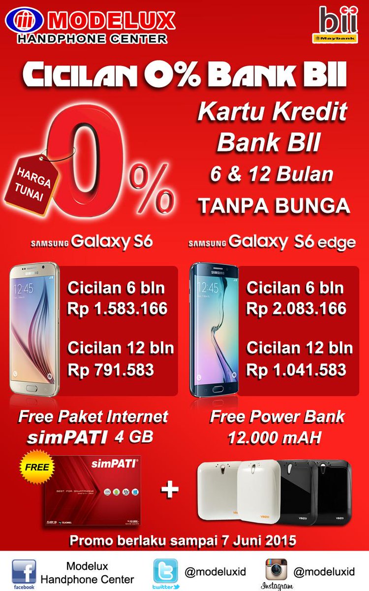 modeluxid's tweet photo. Promo Cicilan 0% Kartu Kredit Bank BII untuk Samsung Galaxy S6 &amp; S6 Edge http://t.co/exhSjpMKat