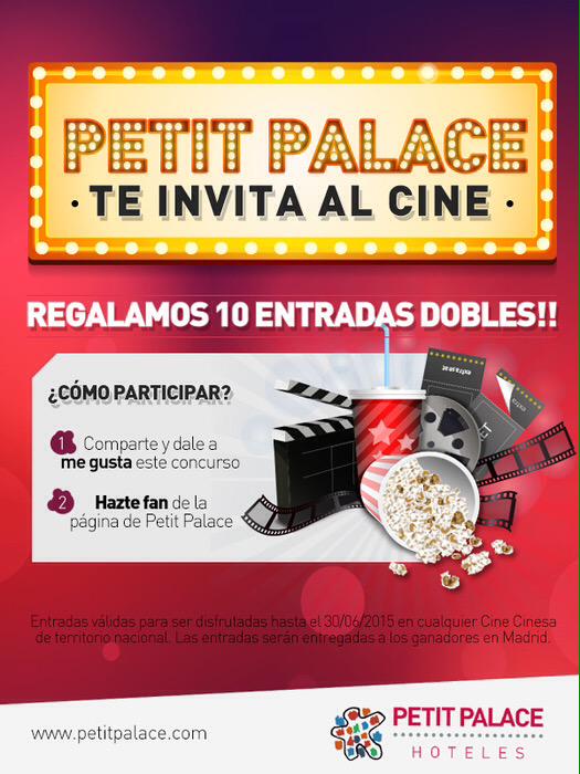 PetitPalaceHtls's tweet photo. #FelizLunes empezamos la semana regalando entradas dobles @Cinesa. Haz RT y disfruta del cine con #PetitPalace http://t.co/EvWpokayPP