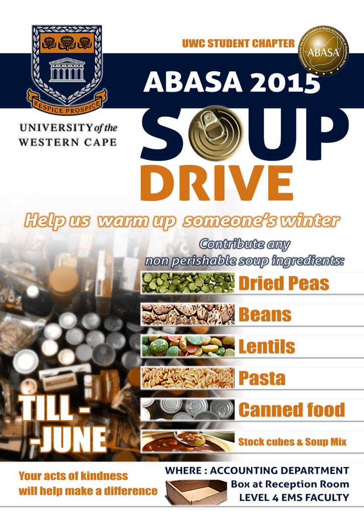 ABASA_UWC's tweet photo. Help us warm up someone's winter @ABASA_WC #SoupDrive #WarmUpWinter http://t.co/MtvzqCkWX4