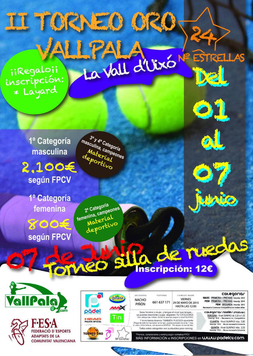 VallPalaVall's tweet photo. Abierta inscripción para el Torneo Oro VallPala. Última semana. http://t.co/kubTGrjEb5