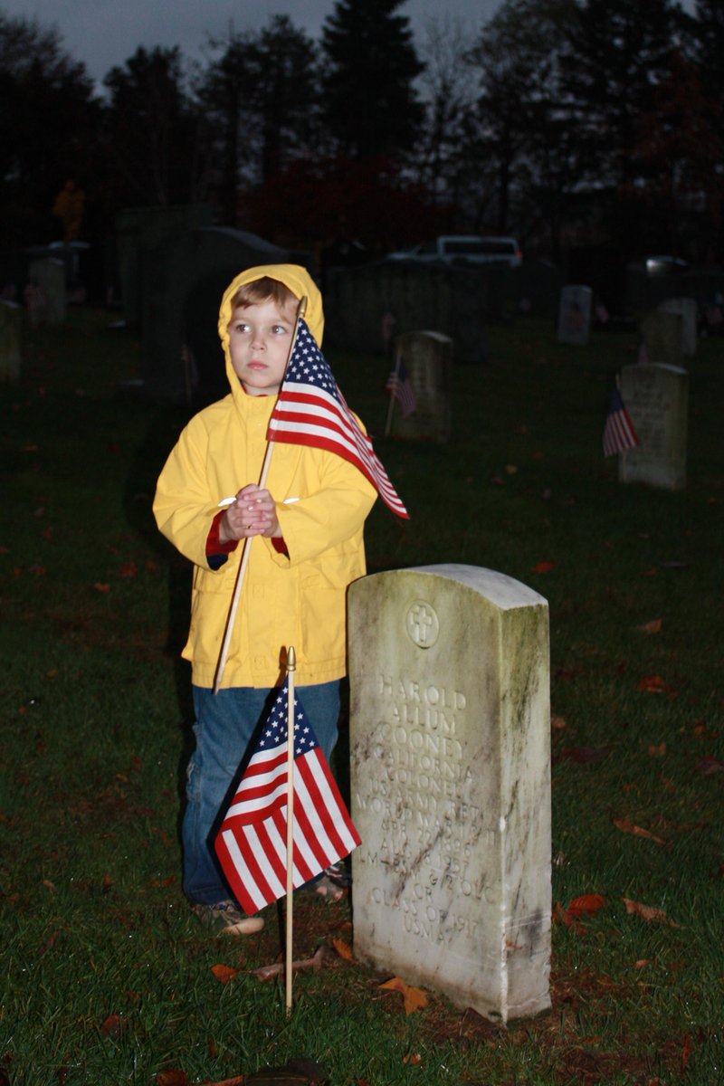 #ProudAmerican  older brother was placing flags on the tombstones at West Point Cemetery for Cub Scouts