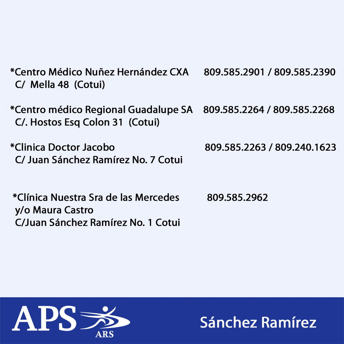 APS_ARS's tweet photo. Clínicas pertenecientes a nuestra red en la provincia Sánchez Ramírez. #APSteCuida http://t.co/1LQSEPfu8X