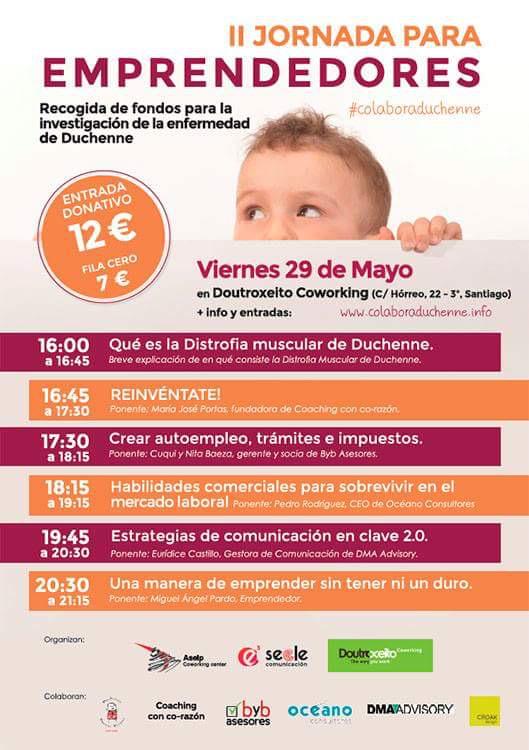 Este venres haberá unha xornada benéfica para emprendedores en <a href="/DoutroxeitoCwk/">DoutroxeitoCoworking</a>  @CoworkingAselp #colaboraduchenne