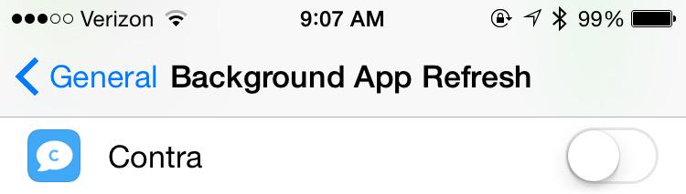 ContraApp's tweet image. If you&apos;re seeing crash reports when opening the app, please turn off Background App Refresh in Settings. Apologies!