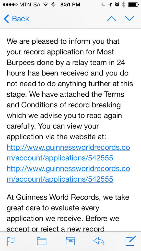 Come 6 June we will attempt to break the <a href="/GWR/">Guinness World Records</a> for #Burpees <a href="/CrossFitGames/">The CrossFit Games</a> <a href="/CrossFitRoots/">CrossFit Roots</a> <a href="/FlTNESS/">Fitness & Nutrition</a>