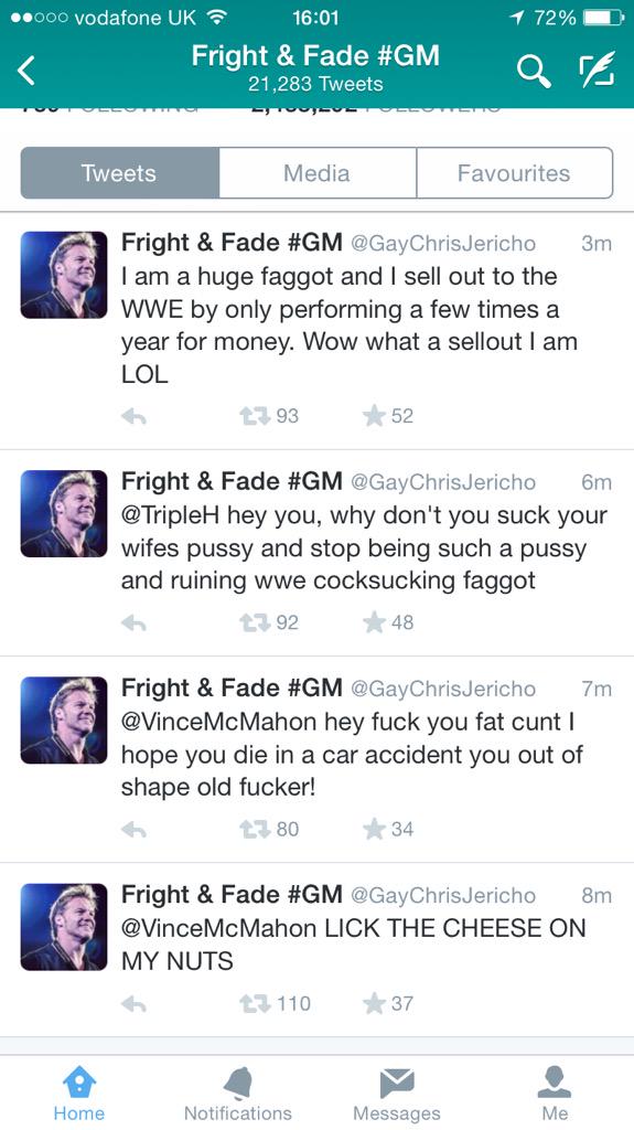 BilbroBaggins_'s tweet photo. LOL at @IAmJericho being hacked 🙈 #GALVANIZEMOB #GayChrisJericho #screenshotted http://t.co/sHRCBRm90I