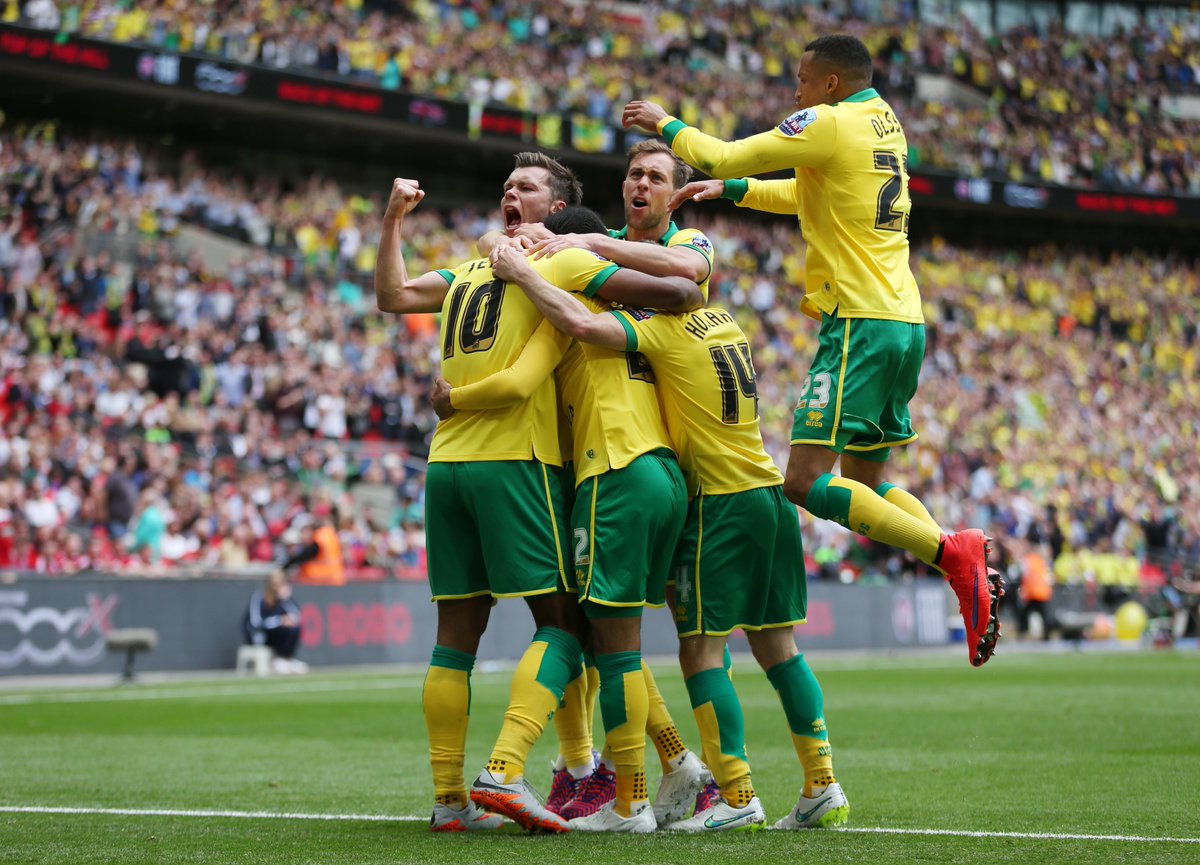 Squawka's tweet photo. Congratulations to Norwich City, back in the Premier League after one season in the Championship. http://t.co/xXxr4XQmSb