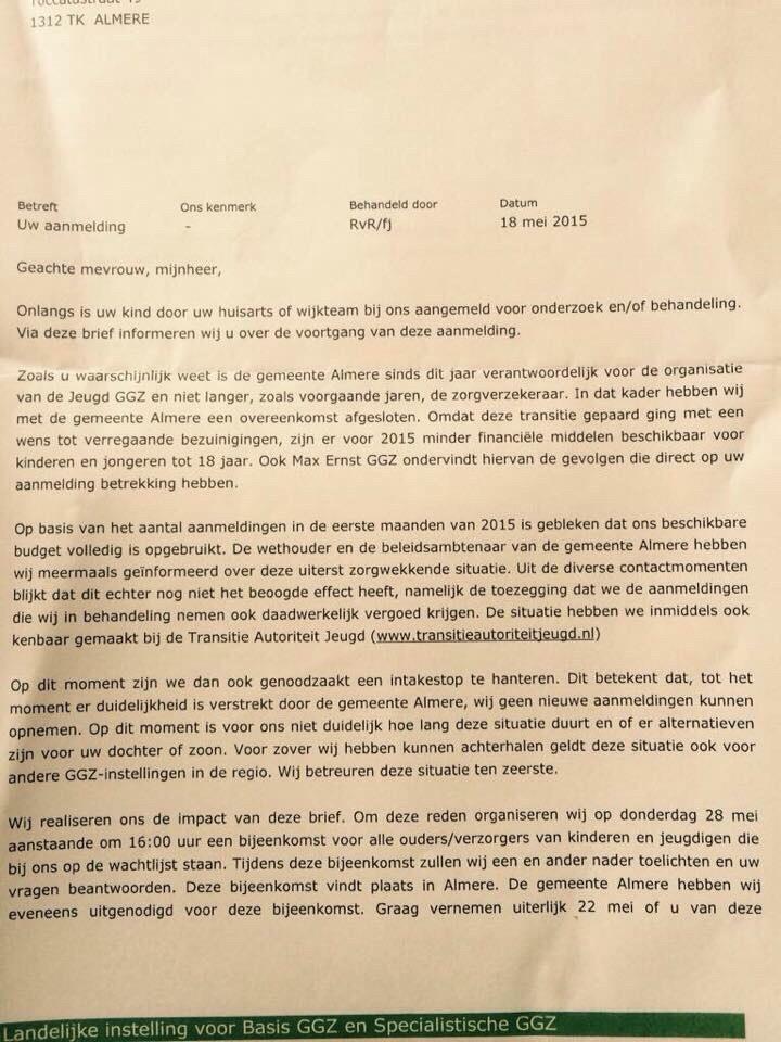 RT <a href="/gedragsprobleem/">Michiel Noordzij</a>: eind mei 2015. Transitie #Jeugdzorg is net van start gegaan. Nu al brief over intakestop Almere: