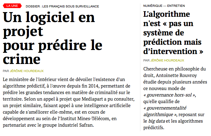 Mediapart's tweet photo. Un logiciel en projet pour prédire le crime http://t.co/AwKaEyB4iW http://t.co/XEEIFgHfJn