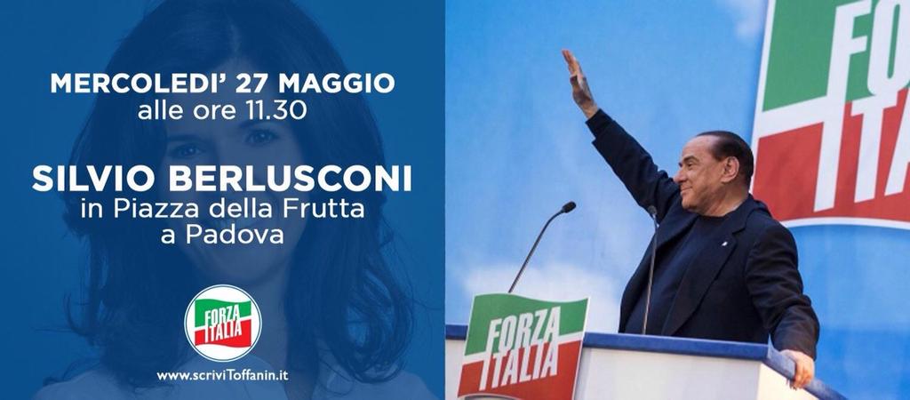 scrivitoffanin's tweet photo. Mercoledi 27 Maggio alle ore 11.30, il Presidente @SBerlusconi15 sarà a #Padova in Piazza della Frutta

@forza_italia http://t.co/LgPoI11GlA
