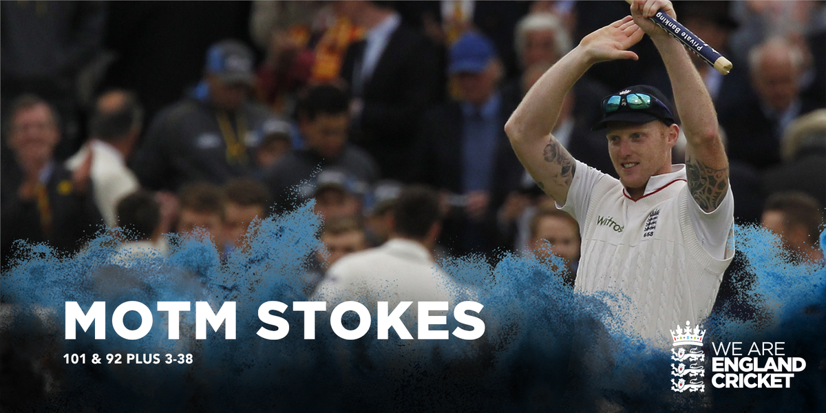 englandcricket's tweet photo. The Investec Man of the Match is @benstokes38 
Congratulations!! http://t.co/pCOMcKIfGW