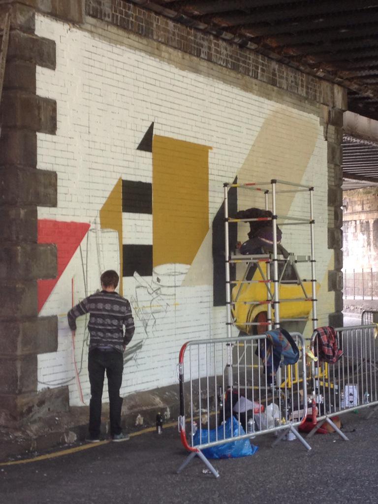 leithlate's tweet photo. The latest #muralproject artwork by @fraser_gray and #FiST is taking shape under Abbeyhill Bridge! Launching Friday. http://t.co/sH12ifTTyq