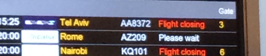 carr_molly's tweet photo. @Alitalia at its finest yet again today. Gate announcement supposed to be at 7:20. Now 7:35 with a 8pm departure time http://t.co/AijQisONcz