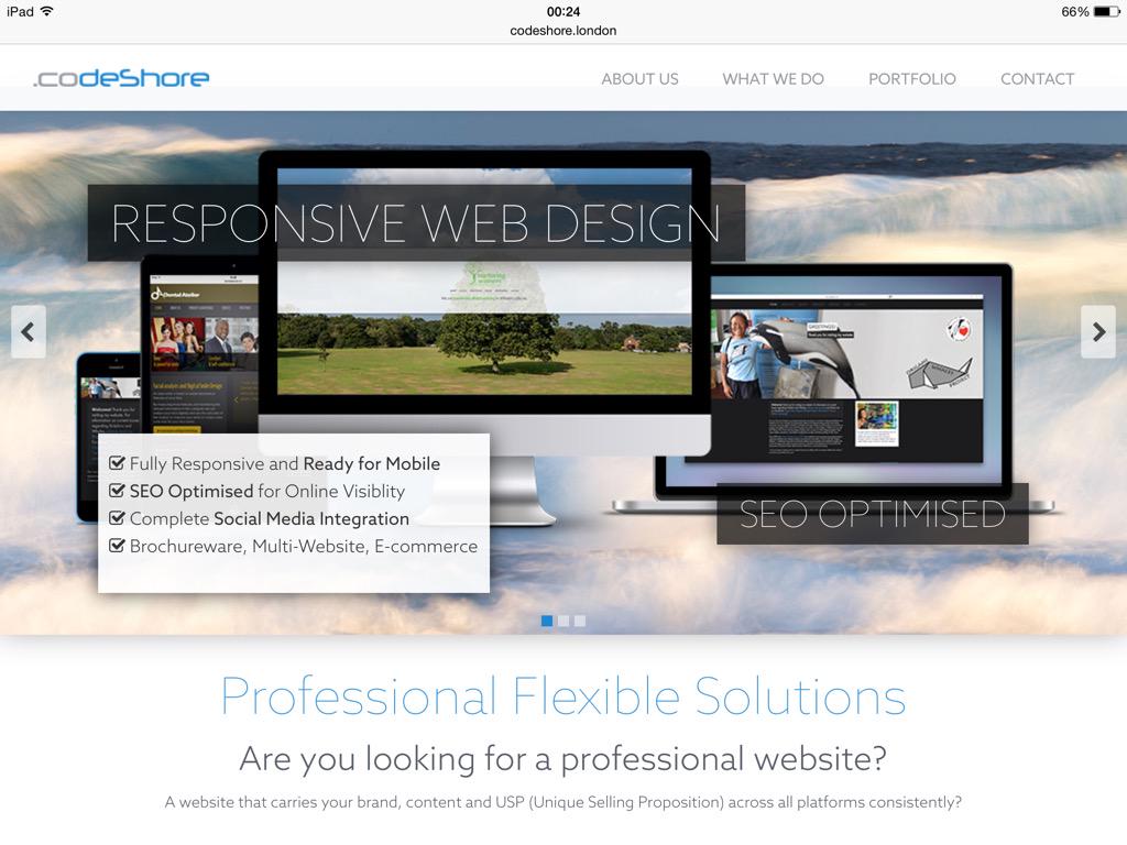 CodeShore's tweet photo. Our new site is live and it's responsive! http://t.co/iWeqRQA1TV #rwd #websiteredesign #ux #seo #codeshore #london http://t.co/qG2sxJOGc7