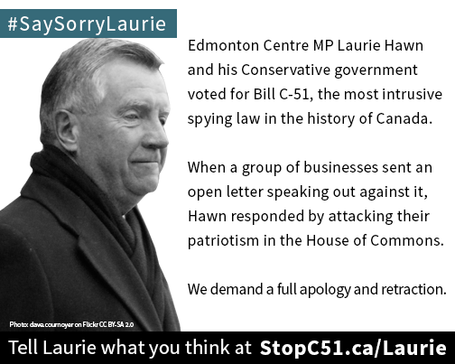 OpenMediaOrg's tweet photo. We're crowdfunding a newspaper ad campaign targeting @MPLaurieHawn.  #SaySorryLaurie http://t.co/e4wgsggC5u