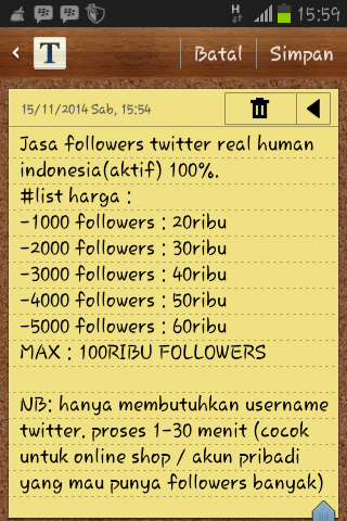*followers murah*

bukti konsumen silakan cek fav ya

bisa via pulsa

list harga cek foto, minat? invite 52BE62CF :)