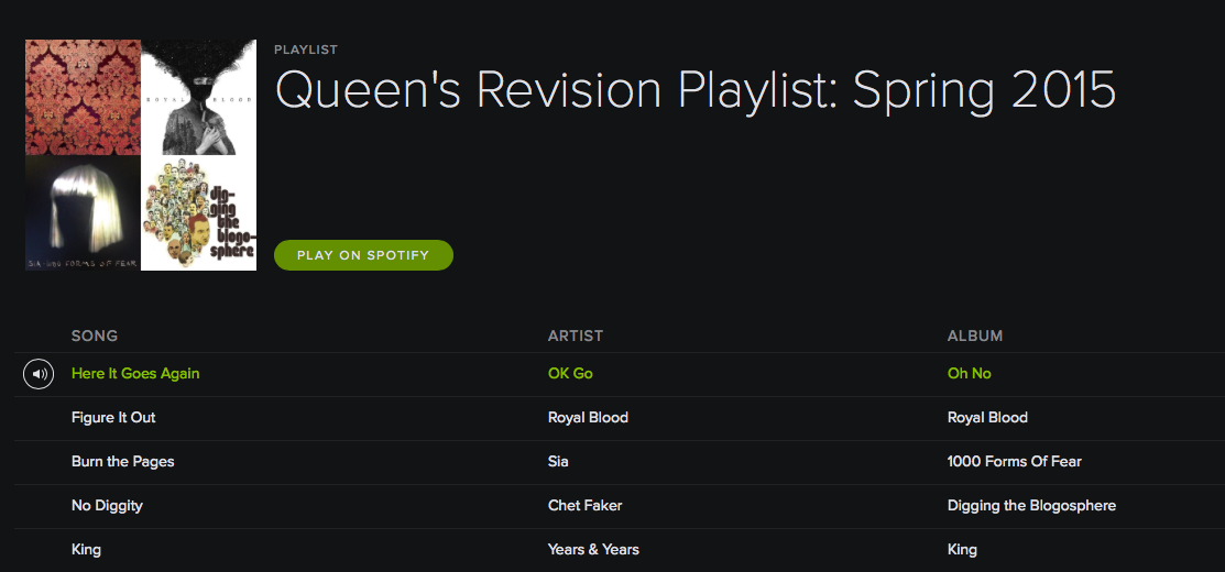 QUBelfast's tweet photo. What track is getting you through exam season? Tell us and we might add it to our #RevisionPlaylist #LoveQUB http://t.co/DZEA0MKgTp