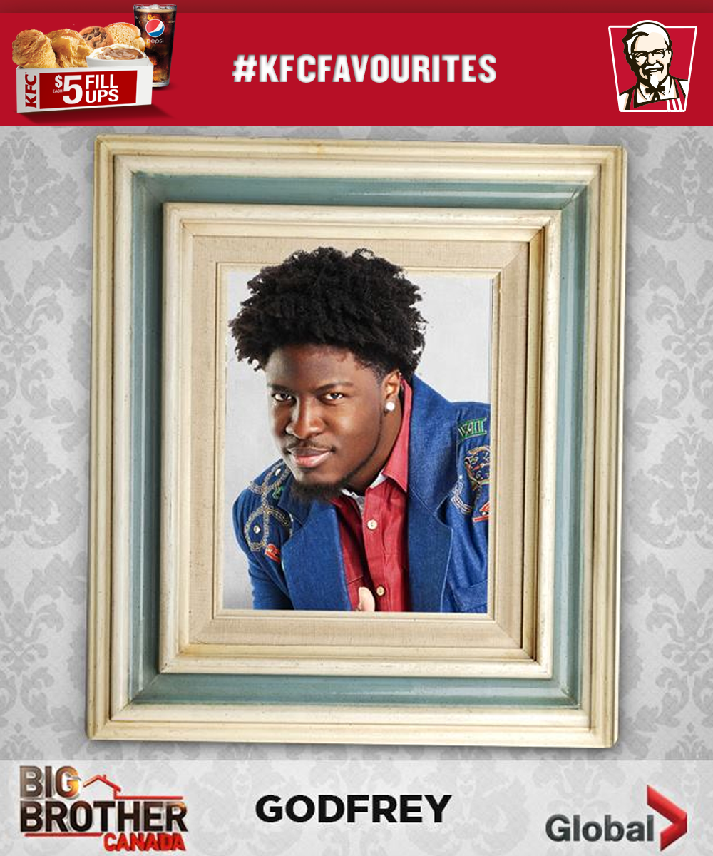 kfc_canada's tweet photo. RT if #BBCANGODFREY will make final 3—Get a #BBCAN3 win* of your own at http://t.co/ayN3b6alE8. #KFCFavourites http://t.co/0KGRlQGilI