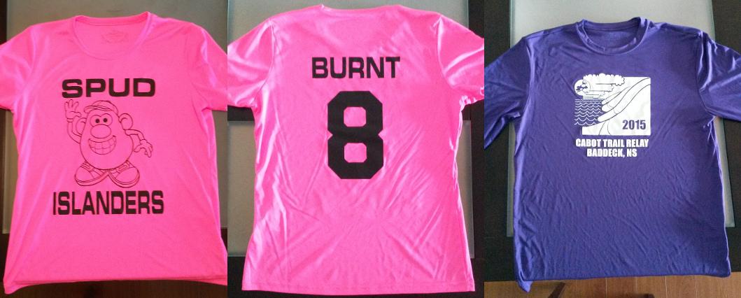 ProgrammerHero's tweet image. From left to right: our team jersey (front), my leg number and name (back), the official shirt. #CabotTrailRelay