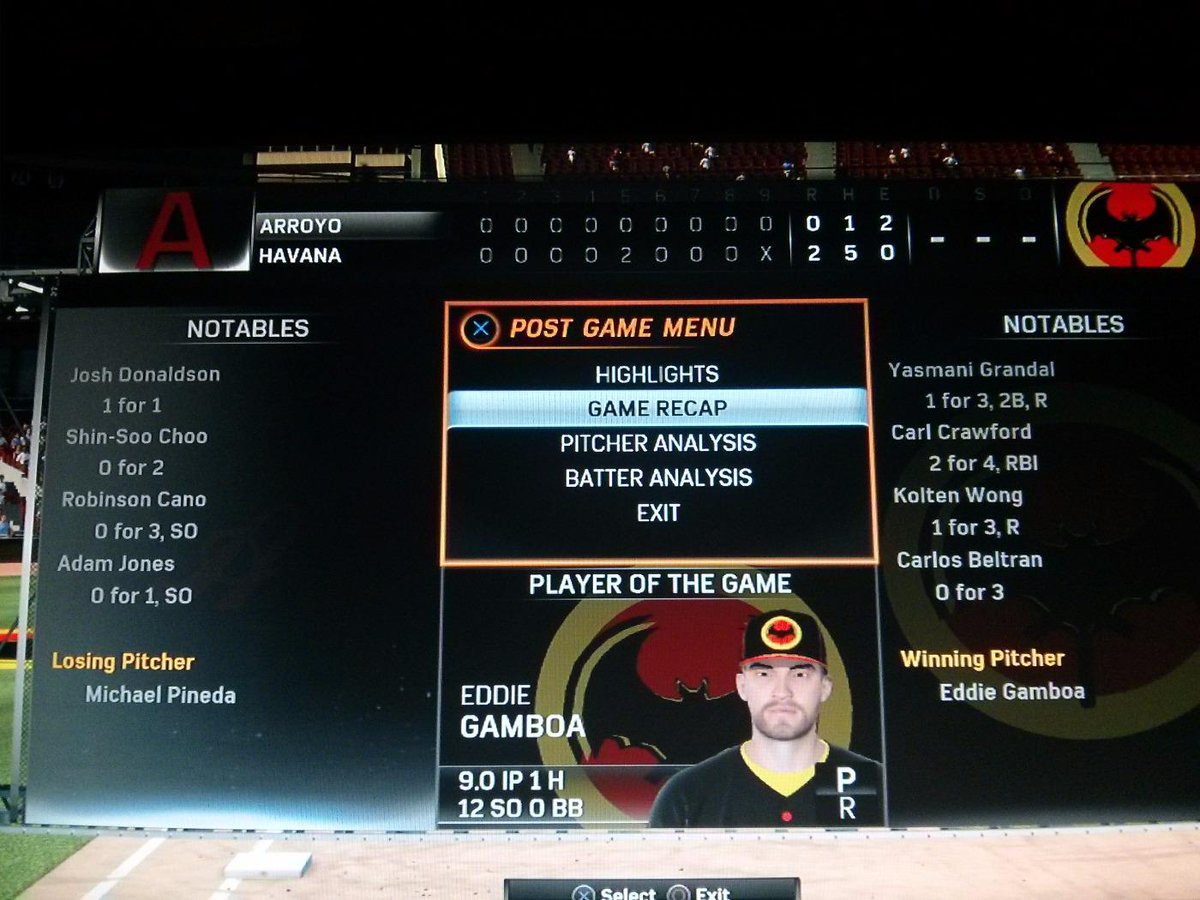 PChillin3's tweet photo. @MLBtheShow_Tips @MLBTheShowHELP @MLB15TheShowRT 1 hitter for Gamboa! 1batter away from a perfect game tho! #DD #GOAT http://t.co/zr37HeqxKv