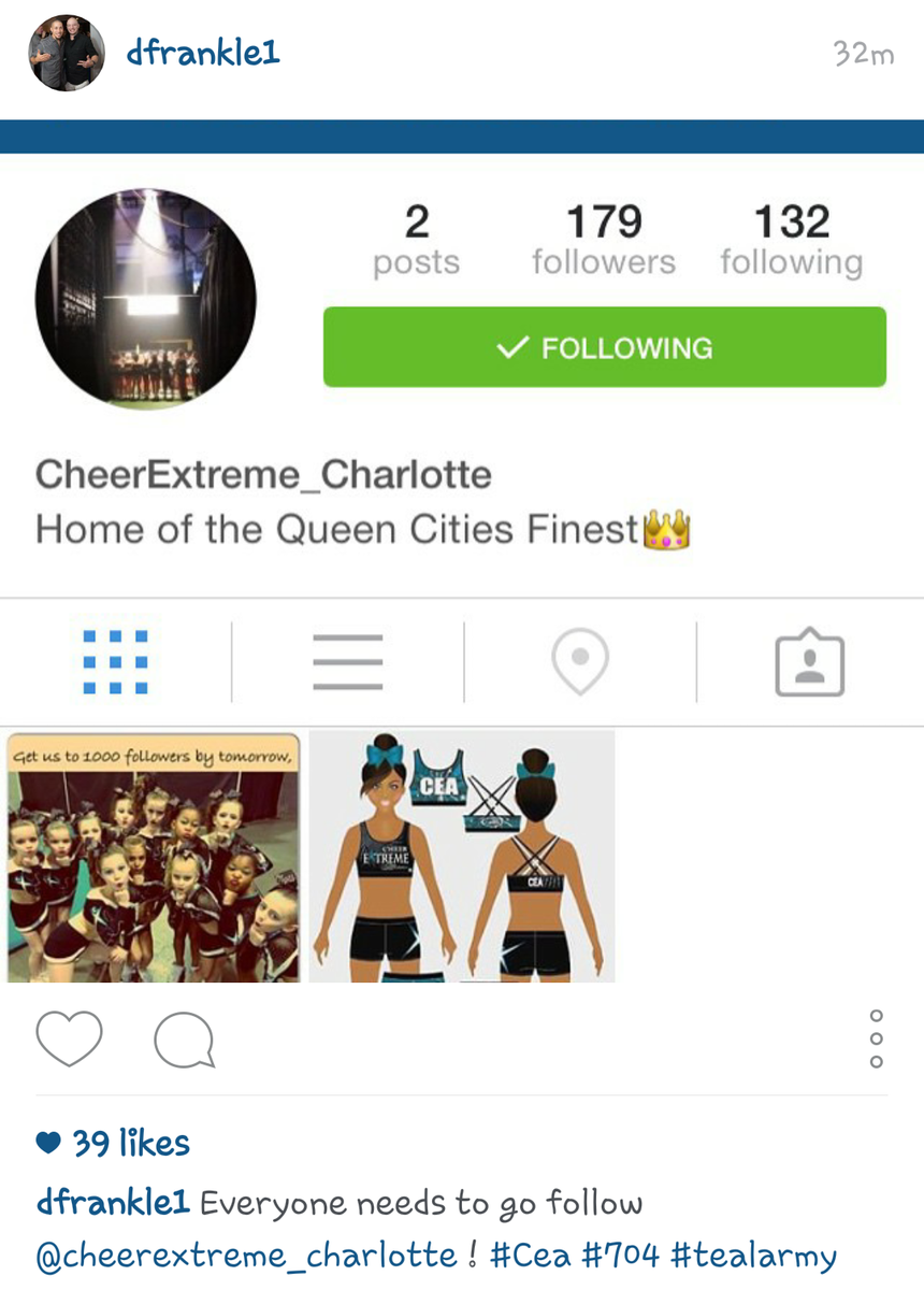 CEAMedium's tweet photo. Go follow CheerExtreme_Charlotte @TheDavidFrankle http://t.co/QDLfEBoma2