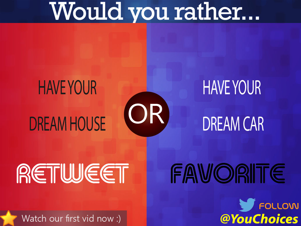 YouChoices's tweet photo. House or car? 

Subscribe to us on YouTube! http://t.co/JSvFG0u0G7 http://t.co/J0yVXJ5Djm