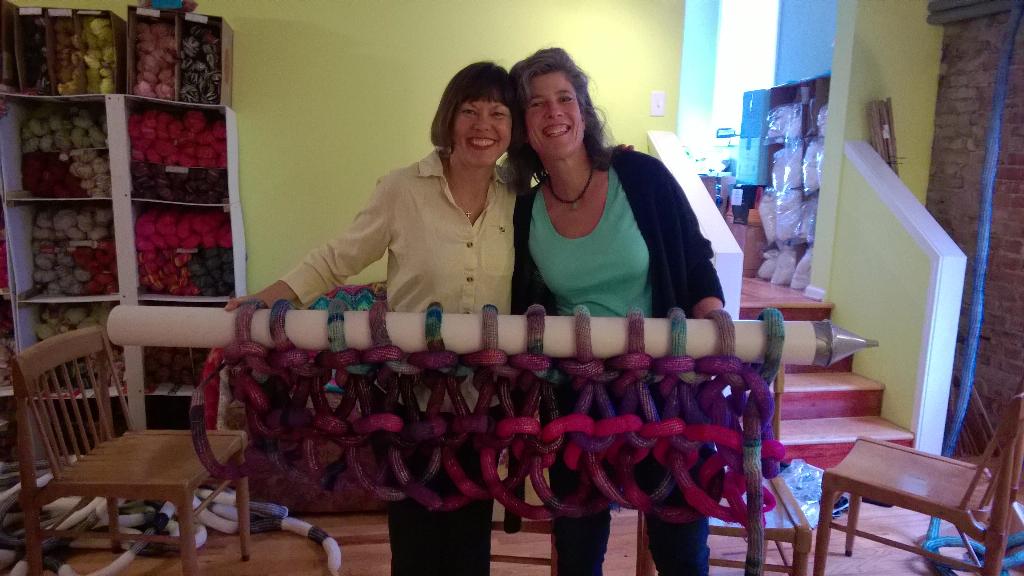 ColinetteYarns's tweet photo. Jersey girls Judy &amp; Laura are inspired by Colinette Yarns and go for some extreme knitting! http://t.co/xpPZYrZt8x
