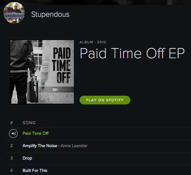 stupendous's tweet photo. The #PaidTimeOffEP is now up on @Spotify!
Give it an early listen here: http://t.co/JyX99zJt1a http://t.co/djDwEEhmCI