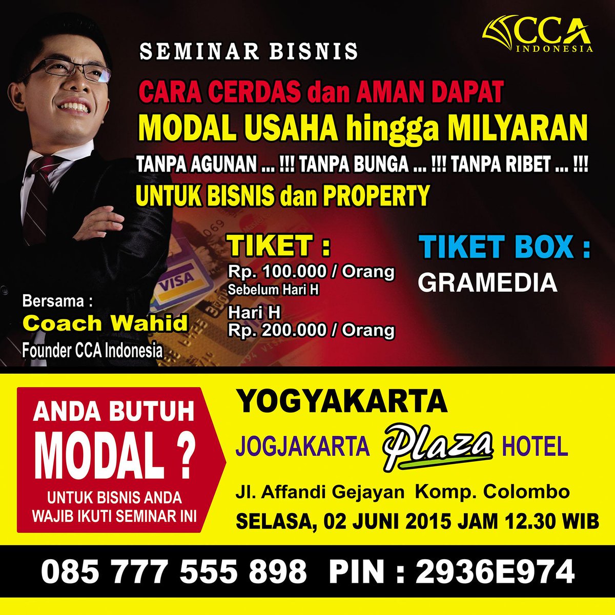 Kembali hadir di Jogja. #SeminarModalMilyaranTanpaAgunanTanpaBunga brsama <a href="/PakarCreditCard/">Pakar Credit Card</a> , Selasa 2 Juni jam 12.30