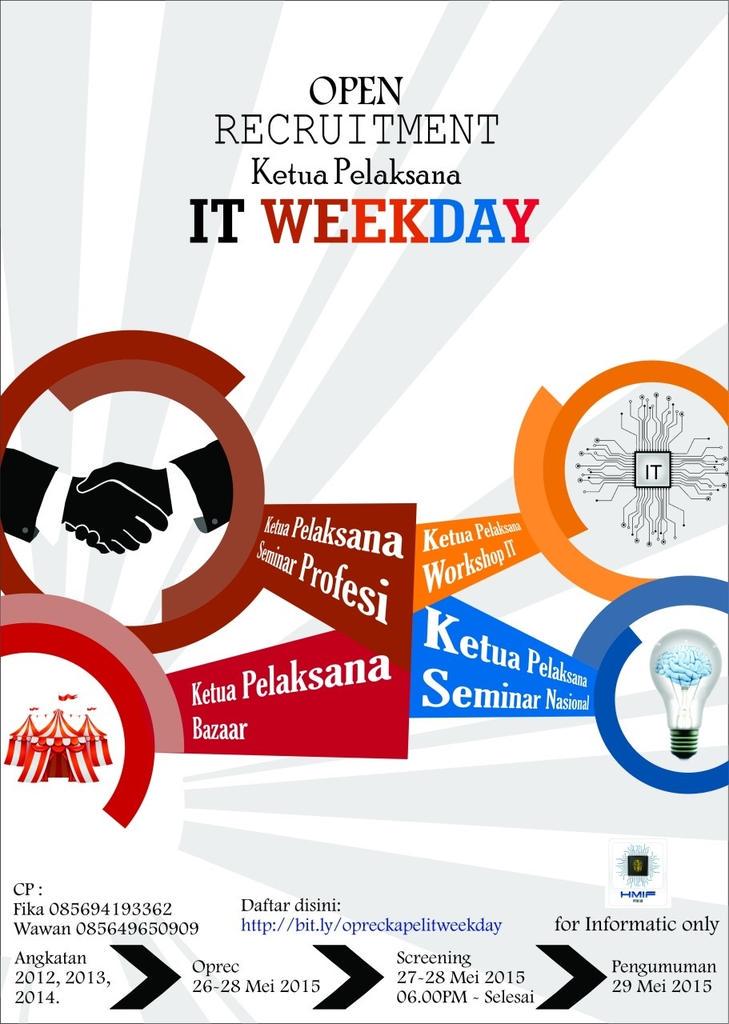 HMIF_FilkomUB's tweet photo. Open Recruitment Ketua Pelaksana IT Week Day for | @IFUB2013 @IFUB2012 @InformaticsUB14 | 
#SatuPaduInformatika http://t.co/ULjtJ44LC2