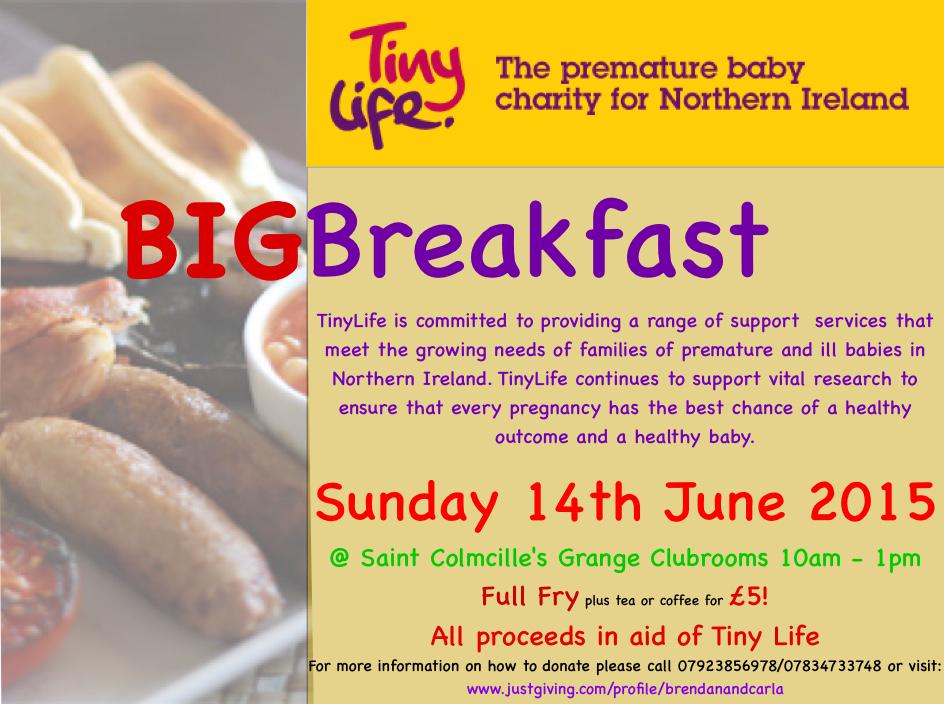 We've organised a Big Breakfast in aid of <a href="/TinyLifeCharity/">TinyLife</a>  on Sunday 14th June, only £5 for Full fry, tea and coffee
