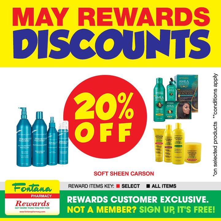 FontanaPharmacy's tweet image. #MayRewards

20%$ off some Soft Sheen Carson products with your Rewards Card 
It’s ALL good inside!