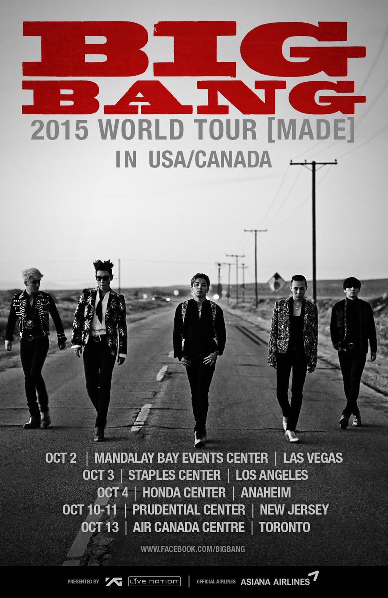 [BIGBANG​ 2015 WORLD TOUR 'MADE' in USA/CANADA CONFIRMED]
More info @ smarturl.it/BB_MADETOUR
#BIGBANGMADE #MADETOUR
