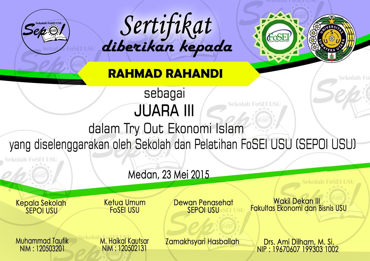 Juara III Try Out Ekonomi Islam : Rahmad Rahandi. Barakallah ya, ini bukan org fosei, tp juara luar biasa !!!