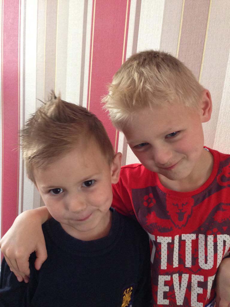 janebrett18's tweet photo. They have been playing 1direction today, so they had to do there hair my very own @NiallOfficial &amp; @Louis_Tomlinson http://t.co/2GX6fG7YU2