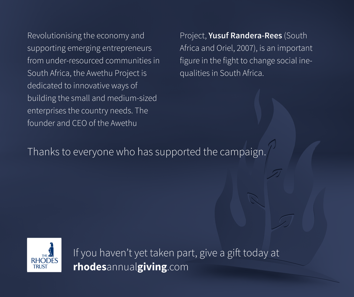 "Let's remember why every Rhodes Scholarship matters." The story of Yusuf Randera-Rees. rhodesannualgiving.com