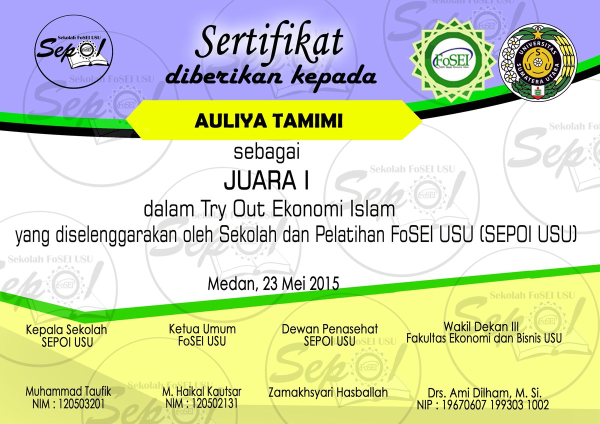 Juara I Try Out Ekonomi Islam : Auliya Tamimi, Barakallah :)