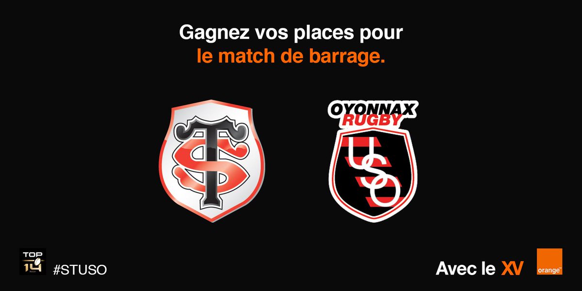 TeamOrangeRugby's tweet photo. Follow @avecleXV et RT ce tweet pour gagner 2 places pour le barrage #STUSO samedi 30 mai à 16h30 ! #TOP14 http://t.co/JDTYaP0rCF
