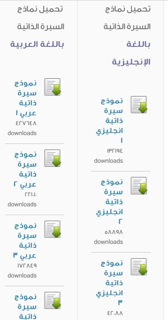 نماذج للسيرة ذاتية باللغة العربية المجموعة الأولى