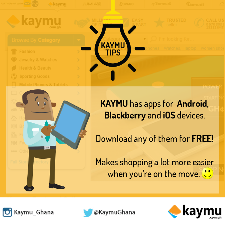 JumiaMarketGH's tweet photo. Did you know?   

Get your #KaymuApp here > http://t.co/6FxbIH8aQW

#KaymuTips http://t.co/dvisi7530m