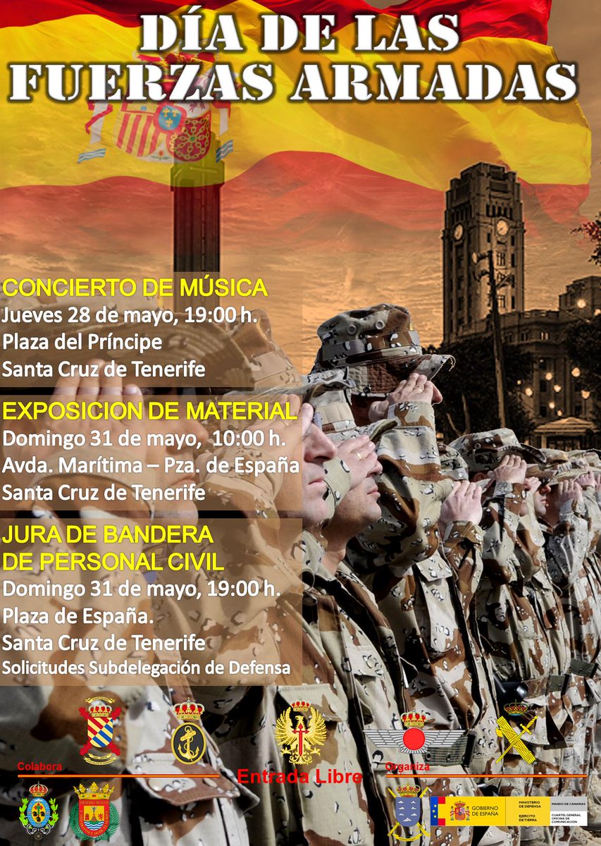 MCANA_ET's tweet photo. Día Fuerzas Armadas 2015 #GraciasMILitares 28 y 31 de mayo Santa Cruz de Tenerife @MCANA_ET @EjercitoTierra @EMADmde http://t.co/Y1G1QeQ2mu