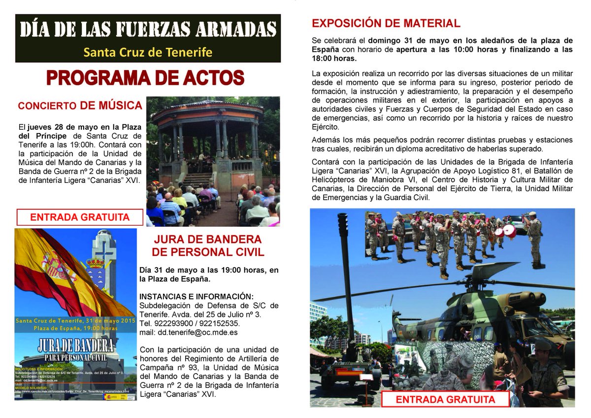 MCANA_ET's tweet photo. Día Fuerzas Armadas 2015 #GraciasMILitares 28 y 31 de mayo Santa Cruz de Tenerife @MCANA_ET @EjercitoTierra @EMADmde http://t.co/Y1G1QeQ2mu